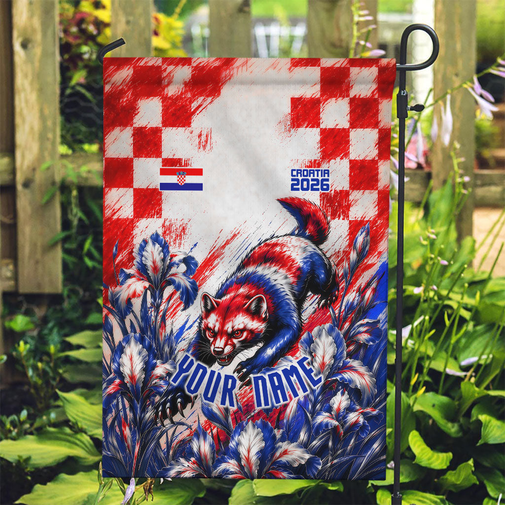 Personalized Croatia Marten Soccer 2026 Garden Flag Football Grunge Checkerboard Croatian Iris Floral