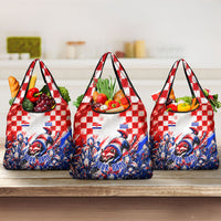 Personalized Croatia Marten Soccer 2026 Grocery Bag Football Grunge Checkerboard Croatian Iris Floral