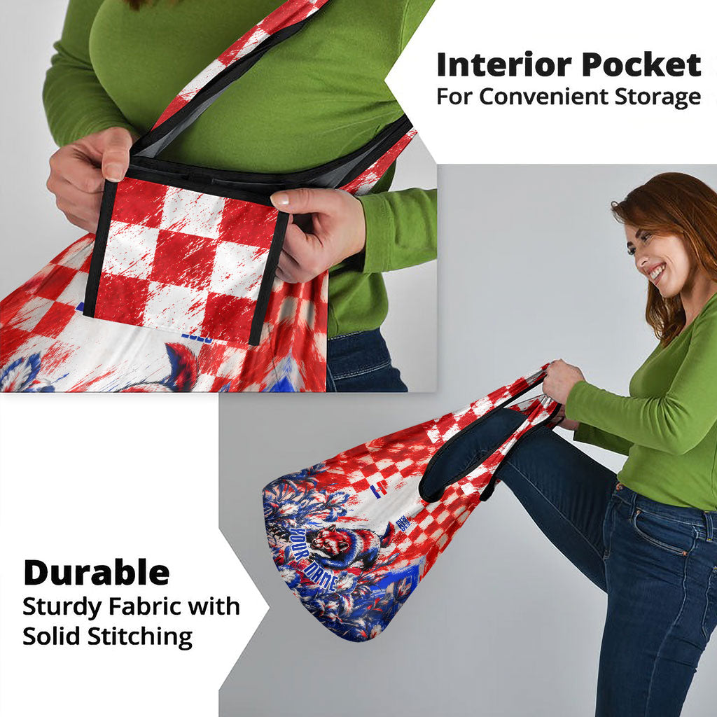 Personalized Croatia Marten Soccer 2026 Grocery Bag Football Grunge Checkerboard Croatian Iris Floral