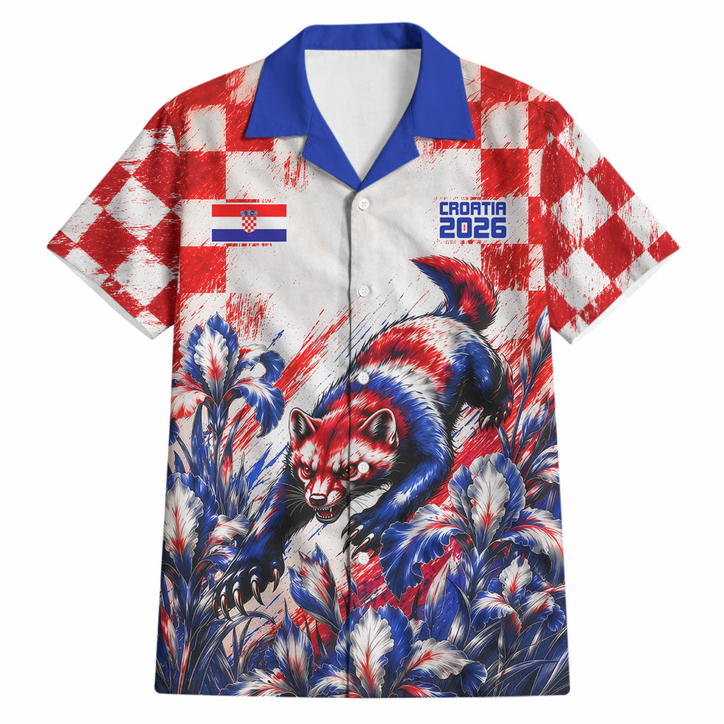 Personalized Croatia Marten Soccer 2026 Hawaiian Shirt Football Grunge Checkerboard Croatian Iris Floral
