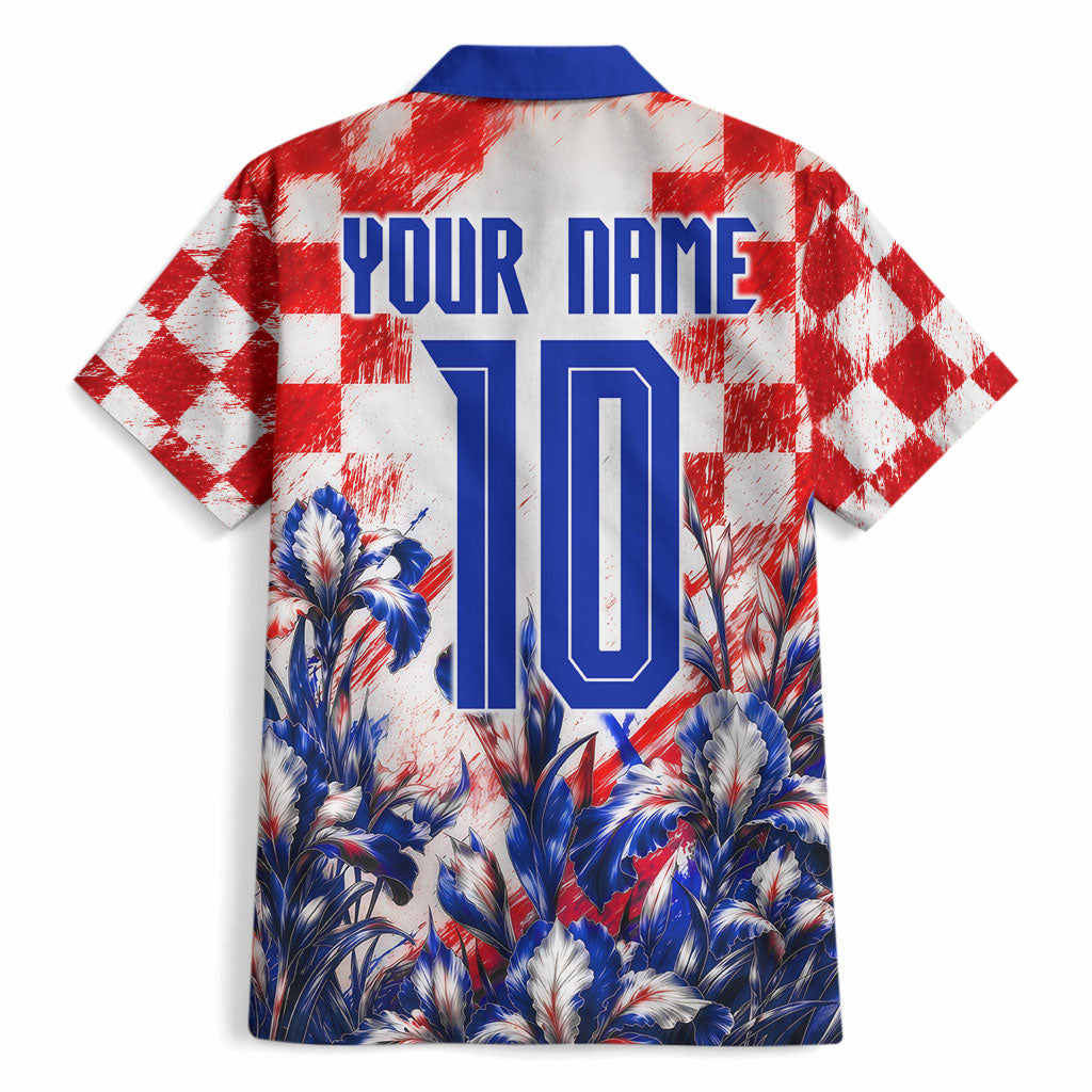 Personalized Croatia Marten Soccer 2026 Hawaiian Shirt Football Grunge Checkerboard Croatian Iris Floral