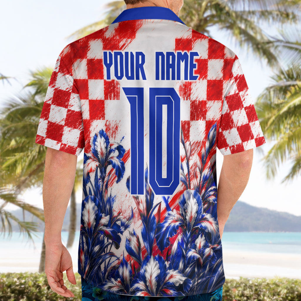 Personalized Croatia Marten Soccer 2026 Hawaiian Shirt Football Grunge Checkerboard Croatian Iris Floral