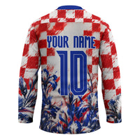 Personalized Croatia Marten Soccer 2026 Hockey Jersey Football Grunge Checkerboard Croatian Iris Floral