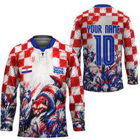 Personalized Croatia Marten Soccer 2026 Hockey Jersey Football Grunge Checkerboard Croatian Iris Floral