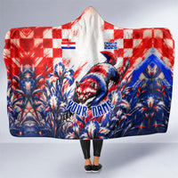 Personalized Croatia Marten Soccer 2026 Hooded Blanket Football Grunge Checkerboard Croatian Iris Floral