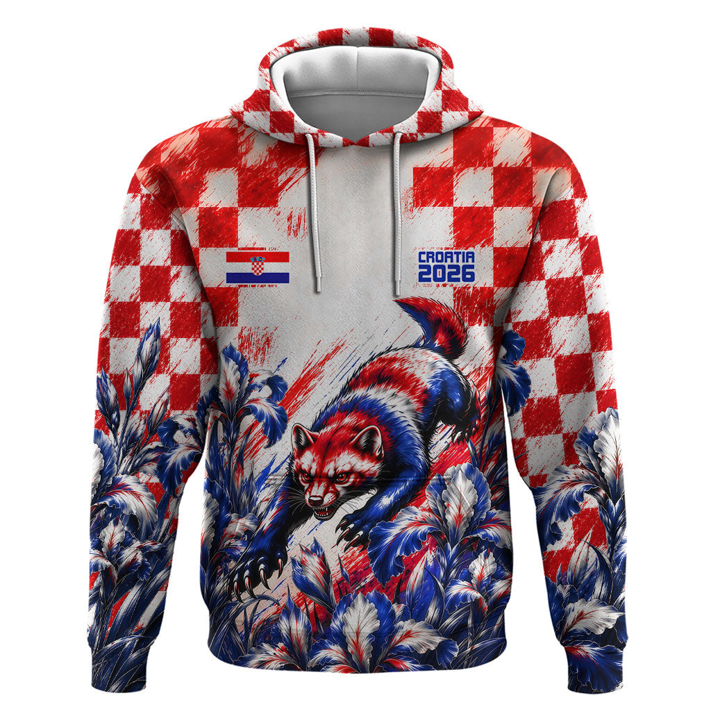 Personalized Croatia Marten Soccer 2026 Hoodie Football Grunge Checkerboard Croatian Iris Floral