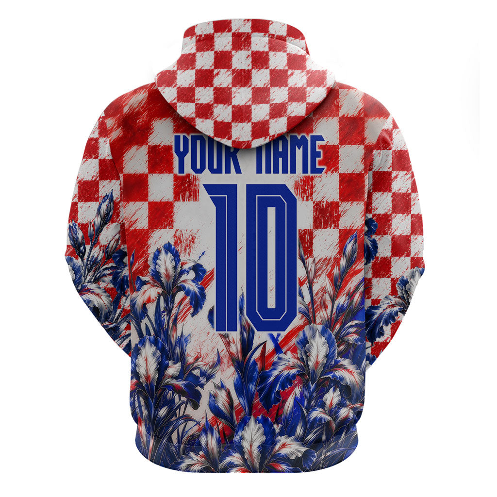 Personalized Croatia Marten Soccer 2026 Hoodie Football Grunge Checkerboard Croatian Iris Floral