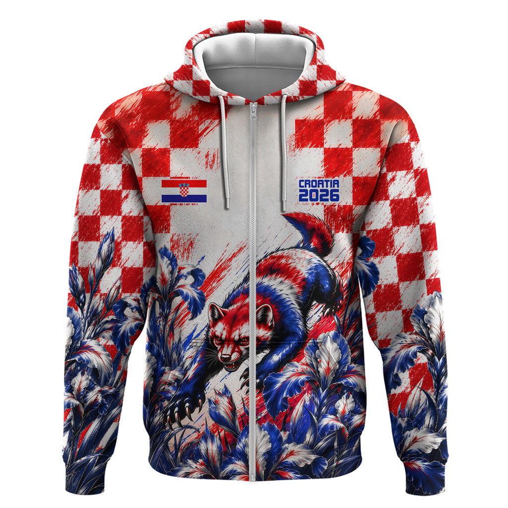 Personalized Croatia Marten Soccer 2026 Hoodie Football Grunge Checkerboard Croatian Iris Floral