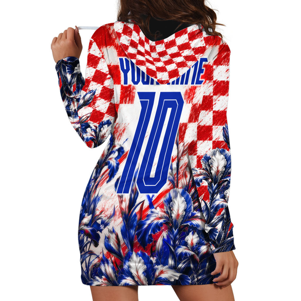 Personalized Croatia Marten Soccer 2026 Hoodie Dress Football Grunge Checkerboard Croatian Iris Floral