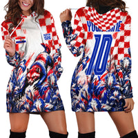 Personalized Croatia Marten Soccer 2026 Hoodie Dress Football Grunge Checkerboard Croatian Iris Floral