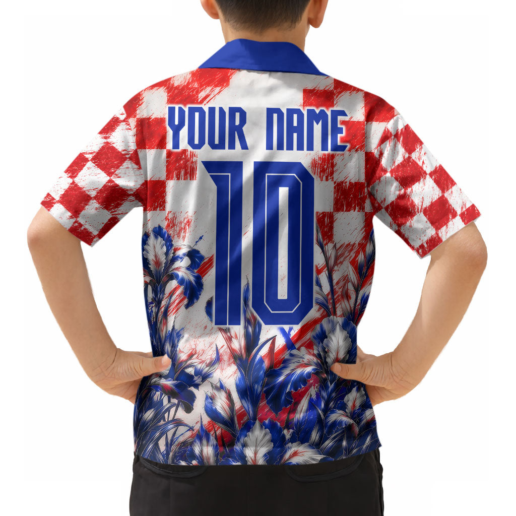 Personalized Croatia Marten Soccer 2026 Kid Hawaiian Shirt Football Grunge Checkerboard Croatian Iris Floral