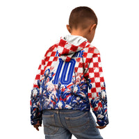 Personalized Croatia Marten Soccer 2026 Kid Hoodie Football Grunge Checkerboard Croatian Iris Floral