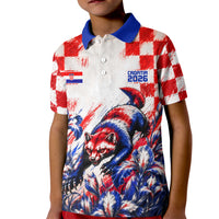 Personalized Croatia Marten Soccer 2026 Kid Polo Shirt Football Grunge Checkerboard Croatian Iris Floral