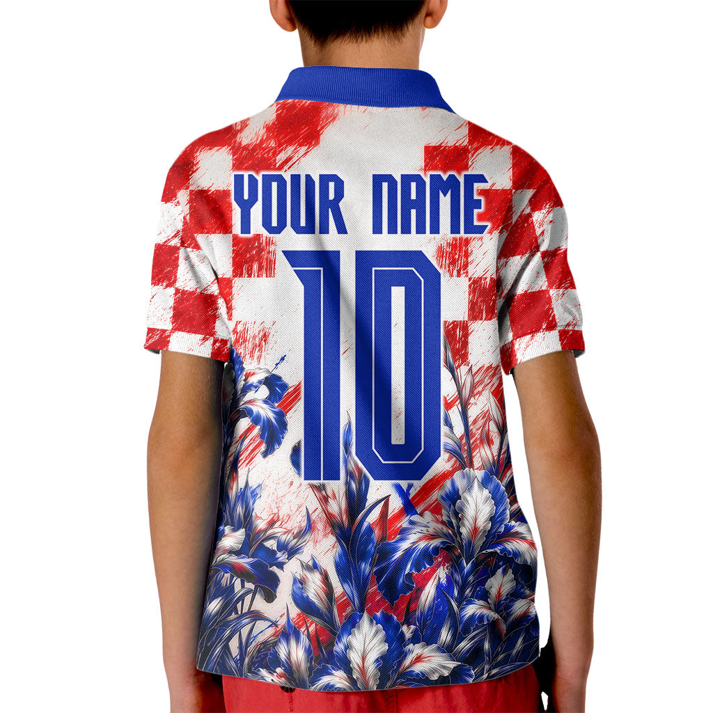 Personalized Croatia Marten Soccer 2026 Kid Polo Shirt Football Grunge Checkerboard Croatian Iris Floral