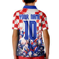 Personalized Croatia Marten Soccer 2026 Kid Polo Shirt Football Grunge Checkerboard Croatian Iris Floral