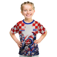 Personalized Croatia Marten Soccer 2026 Kid T Shirt Football Grunge Checkerboard Croatian Iris Floral