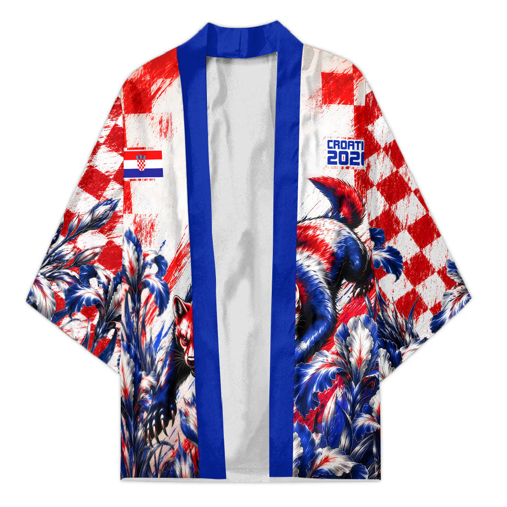 Personalized Croatia Marten Soccer 2026 Kimono Football Grunge Checkerboard Croatian Iris Floral