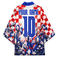Personalized Croatia Marten Soccer 2026 Kimono Football Grunge Checkerboard Croatian Iris Floral