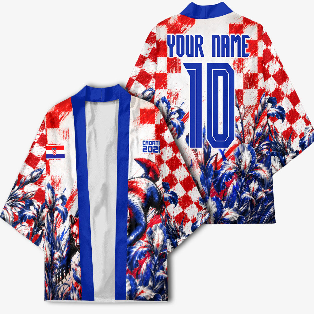 Personalized Croatia Marten Soccer 2026 Kimono Football Grunge Checkerboard Croatian Iris Floral