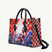 Personalized Croatia Marten Soccer 2026 Leather Bag Football Grunge Checkerboard Croatian Iris Floral