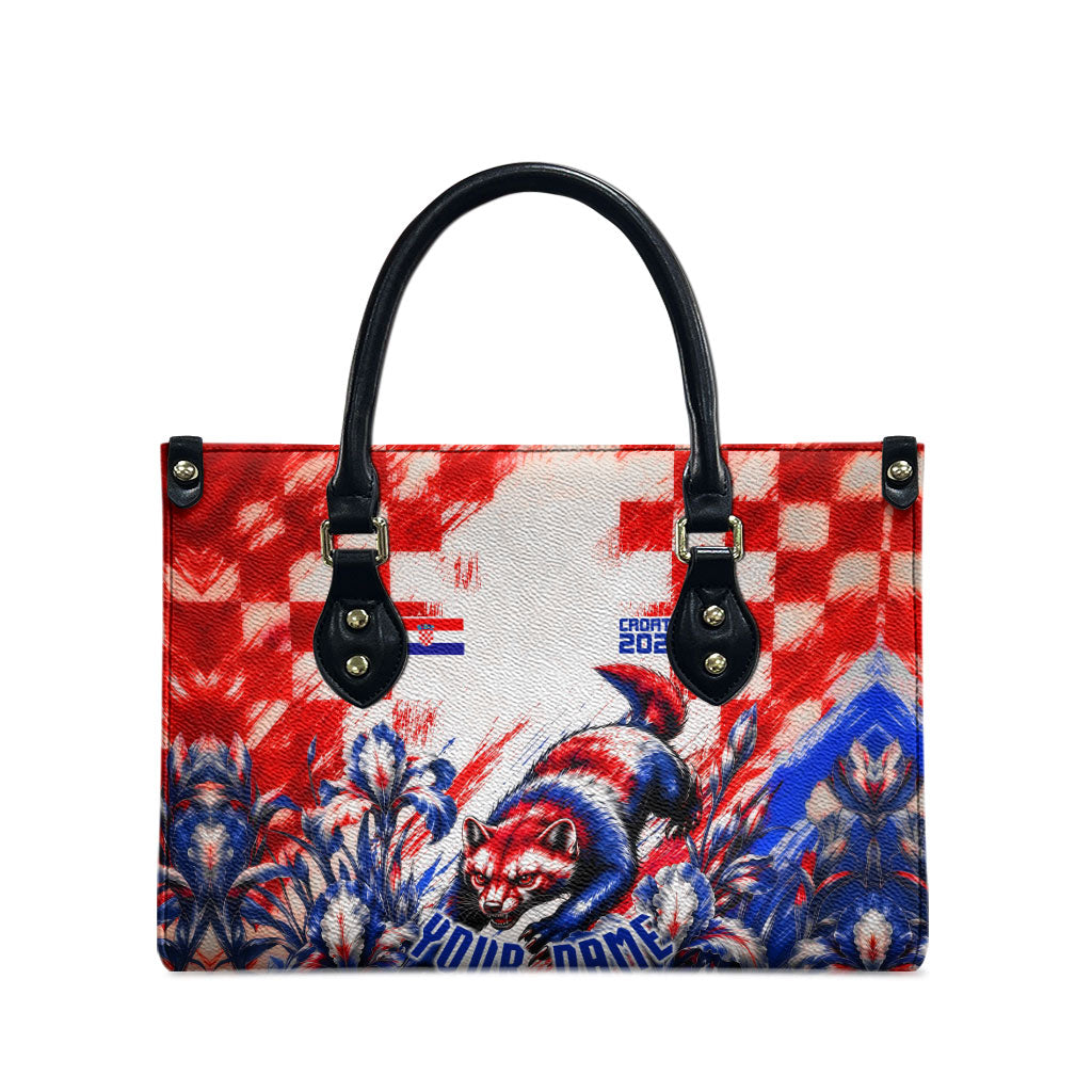Personalized Croatia Marten Soccer 2026 Leather Bag Football Grunge Checkerboard Croatian Iris Floral