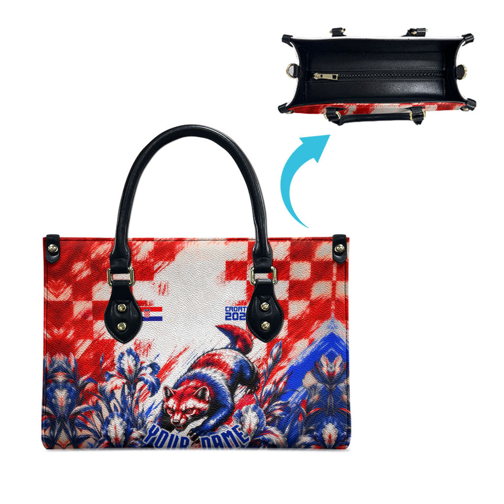 Personalized Croatia Marten Soccer 2026 Leather Bag Football Grunge Checkerboard Croatian Iris Floral