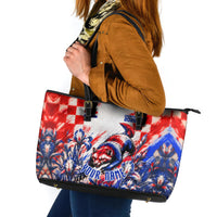 Personalized Croatia Marten Soccer 2026 Leather Tote Bag Football Grunge Checkerboard Croatian Iris Floral