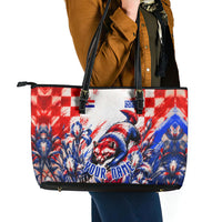 Personalized Croatia Marten Soccer 2026 Leather Tote Bag Football Grunge Checkerboard Croatian Iris Floral
