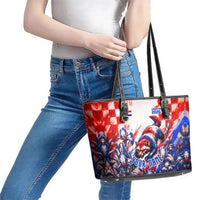 Personalized Croatia Marten Soccer 2026 Leather Tote Bag Football Grunge Checkerboard Croatian Iris Floral