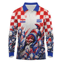 Personalized Croatia Marten Soccer 2026 Long Sleeve Polo Shirt Football Grunge Checkerboard Croatian Iris Floral