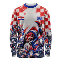 Personalized Croatia Marten Soccer 2026 Long Sleeve Shirt Football Grunge Checkerboard Croatian Iris Floral