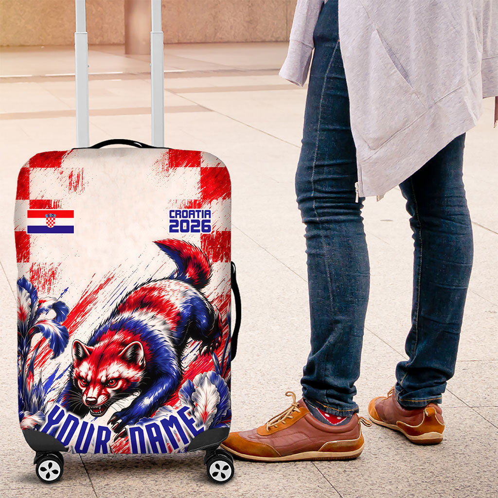 Personalized Croatia Marten Soccer 2026 Luggage Cover Football Grunge Checkerboard Croatian Iris Floral