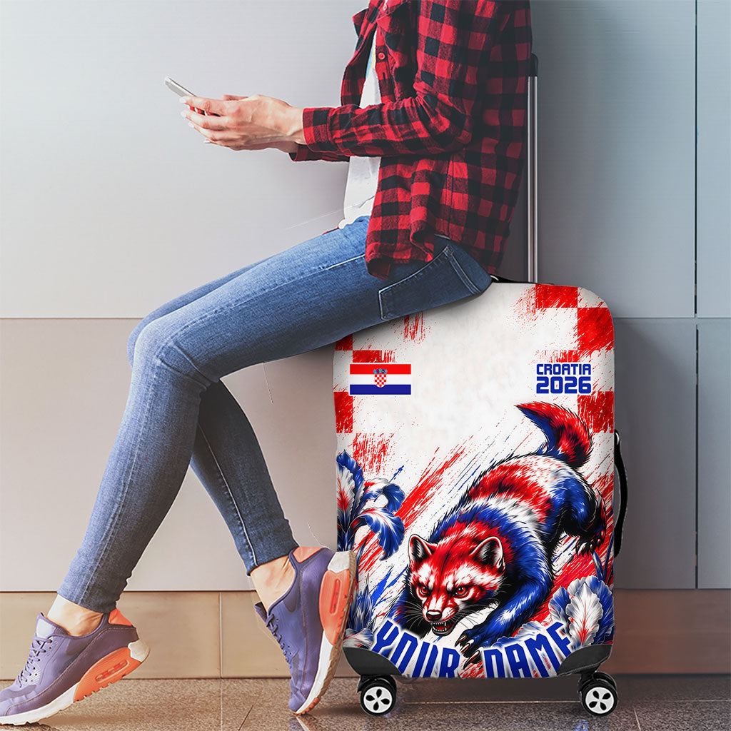 Personalized Croatia Marten Soccer 2026 Luggage Cover Football Grunge Checkerboard Croatian Iris Floral