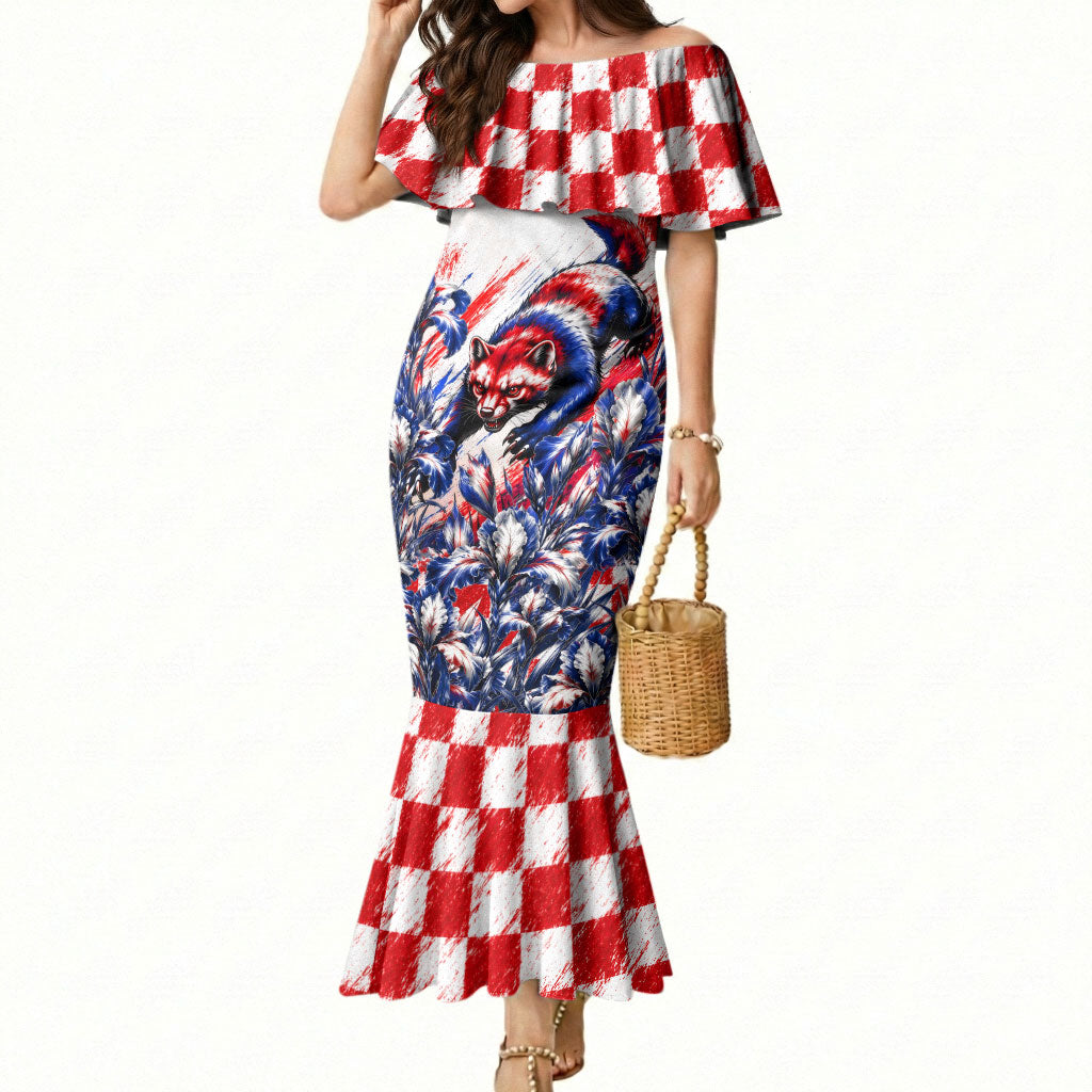 Personalized Croatia Marten Soccer 2026 Mermaid Dress Football Grunge Checkerboard Croatian Iris Floral
