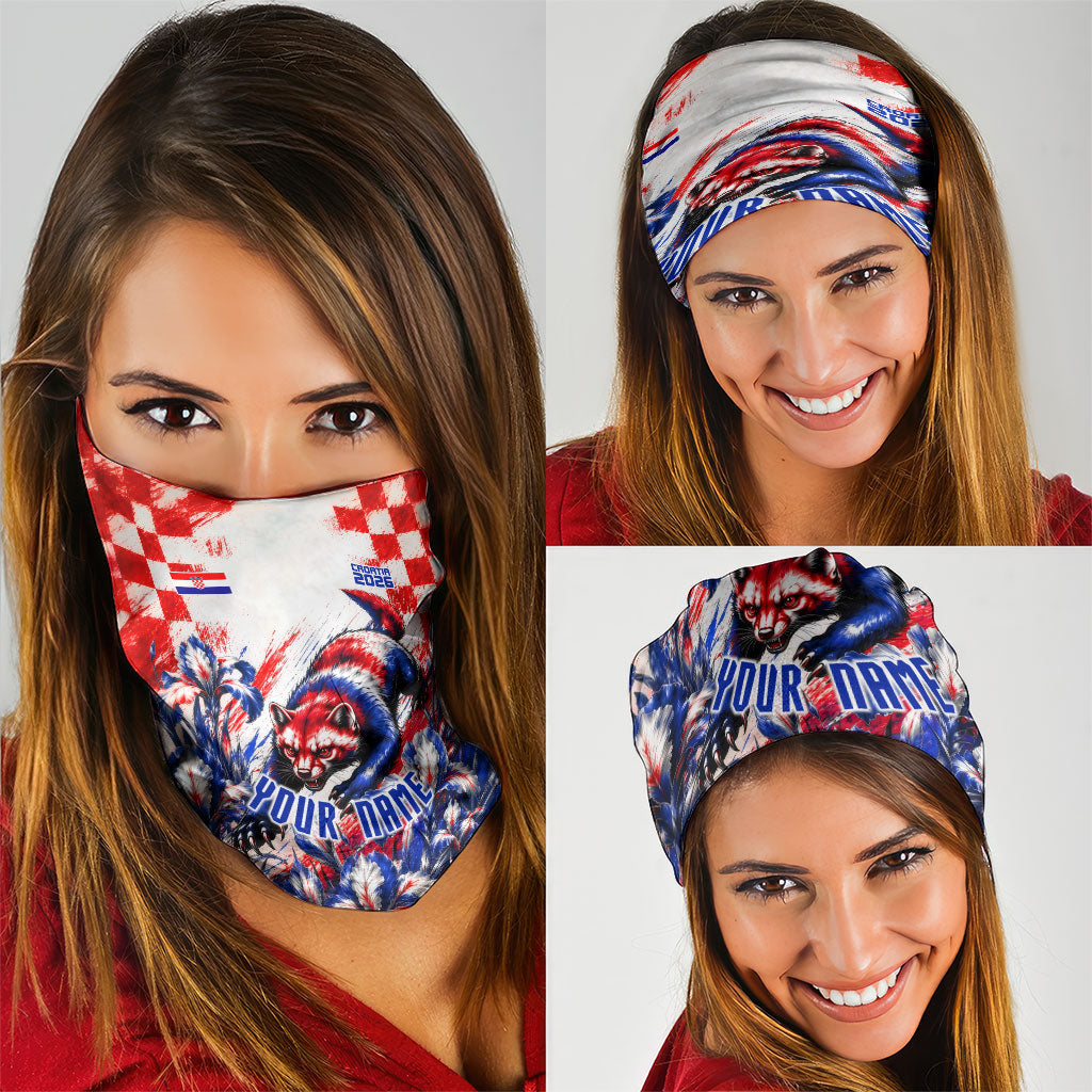 Personalized Croatia Marten Soccer 2026 Neck Gaiter Football Grunge Checkerboard Croatian Iris Floral
