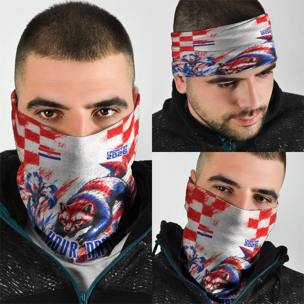 Personalized Croatia Marten Soccer 2026 Neck Gaiter Football Grunge Checkerboard Croatian Iris Floral