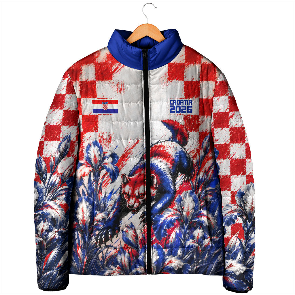 Personalized Croatia Marten Soccer 2026 Padded Jacket Football Grunge Checkerboard Croatian Iris Floral
