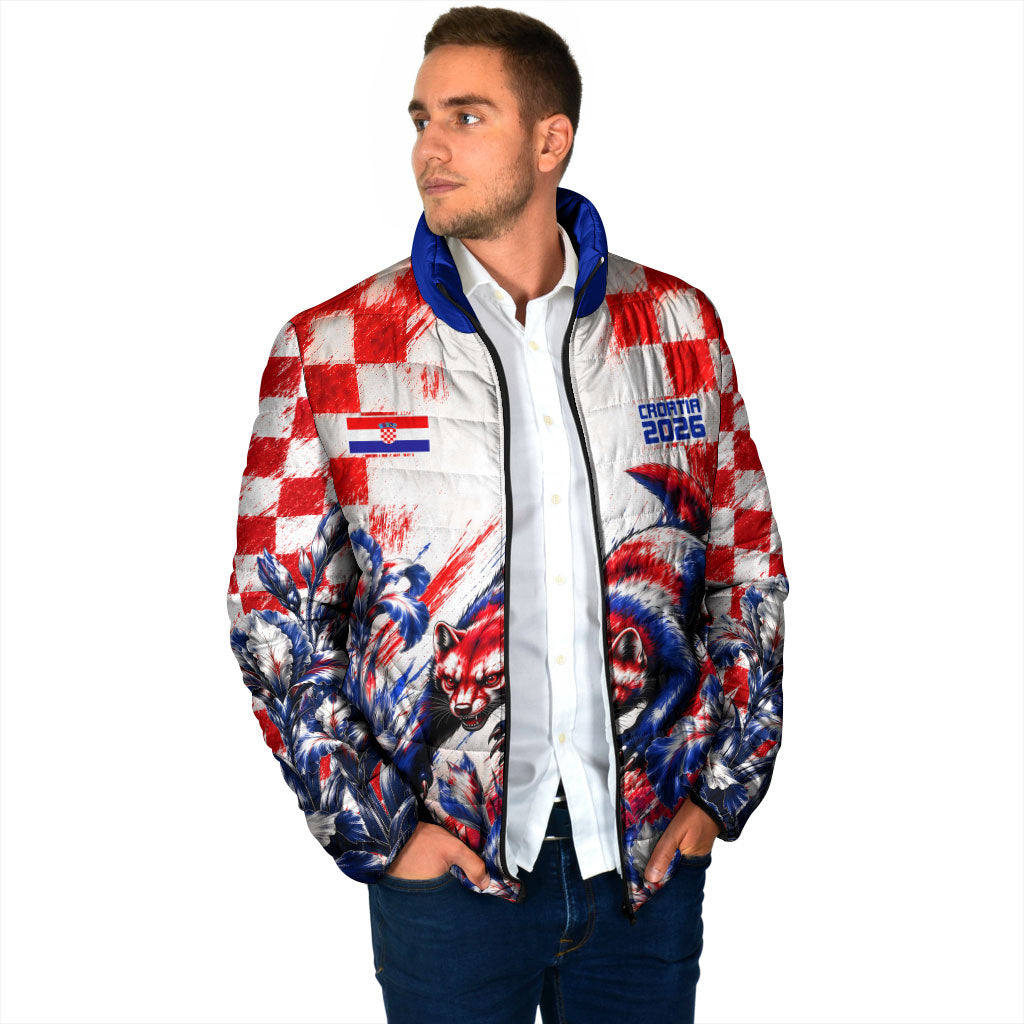 Personalized Croatia Marten Soccer 2026 Padded Jacket Football Grunge Checkerboard Croatian Iris Floral