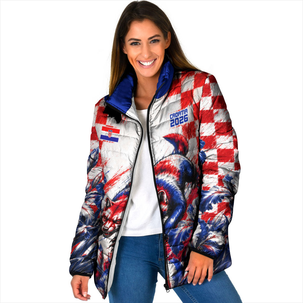 Personalized Croatia Marten Soccer 2026 Padded Jacket Football Grunge Checkerboard Croatian Iris Floral