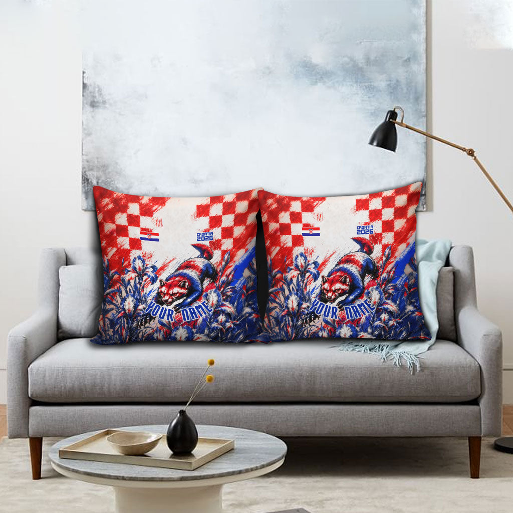 Personalized Croatia Marten Soccer 2026 Pillow Cover Football Grunge Checkerboard Croatian Iris Floral
