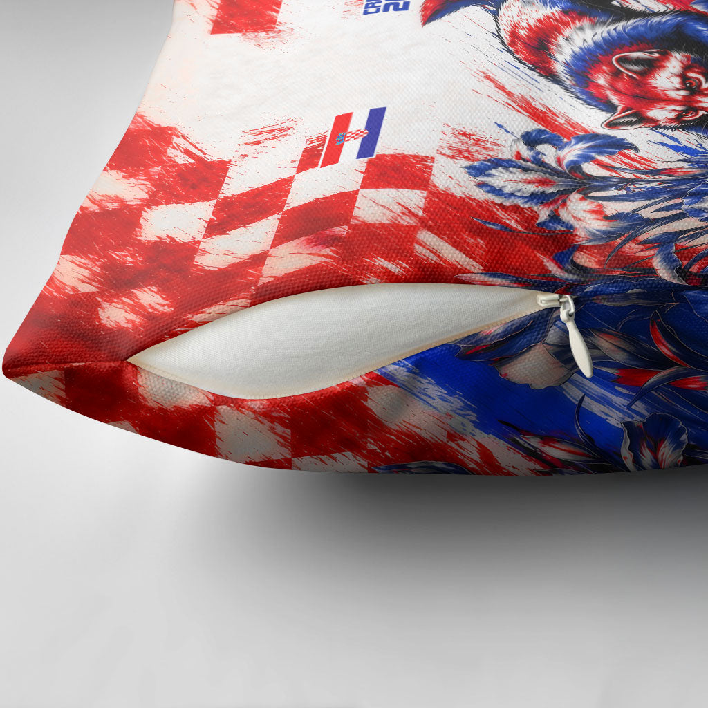 Personalized Croatia Marten Soccer 2026 Pillow Cover Football Grunge Checkerboard Croatian Iris Floral