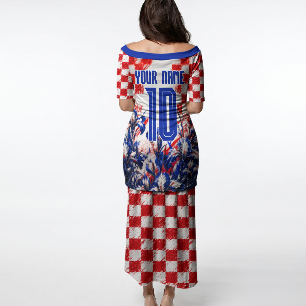 Personalized Croatia Marten Soccer 2026 Puletasi Football Grunge Checkerboard Croatian Iris Floral