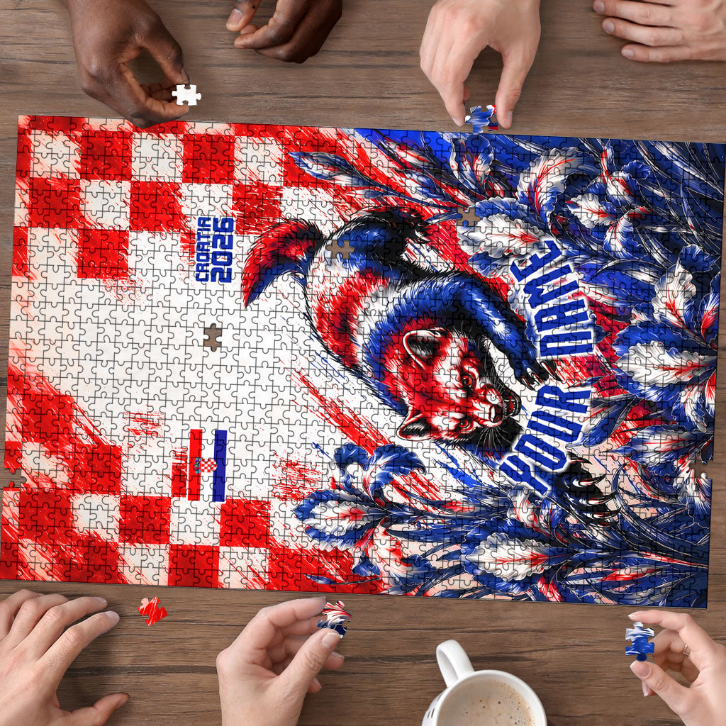 Personalized Croatia Marten Soccer 2026 Puzzle Football Grunge Checkerboard Croatian Iris Floral