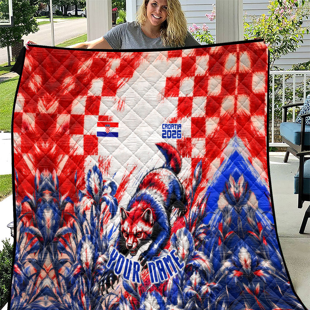 Personalized Croatia Marten Soccer 2026 Quilt Football Grunge Checkerboard Croatian Iris Floral