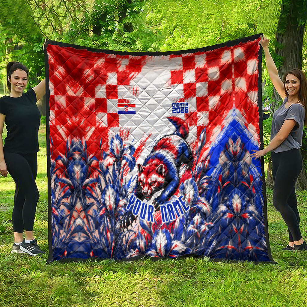 Personalized Croatia Marten Soccer 2026 Quilt Football Grunge Checkerboard Croatian Iris Floral