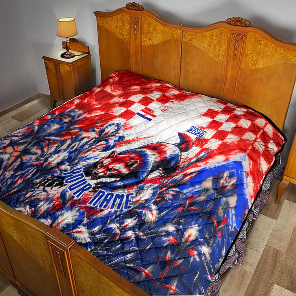 Personalized Croatia Marten Soccer 2026 Quilt Football Grunge Checkerboard Croatian Iris Floral