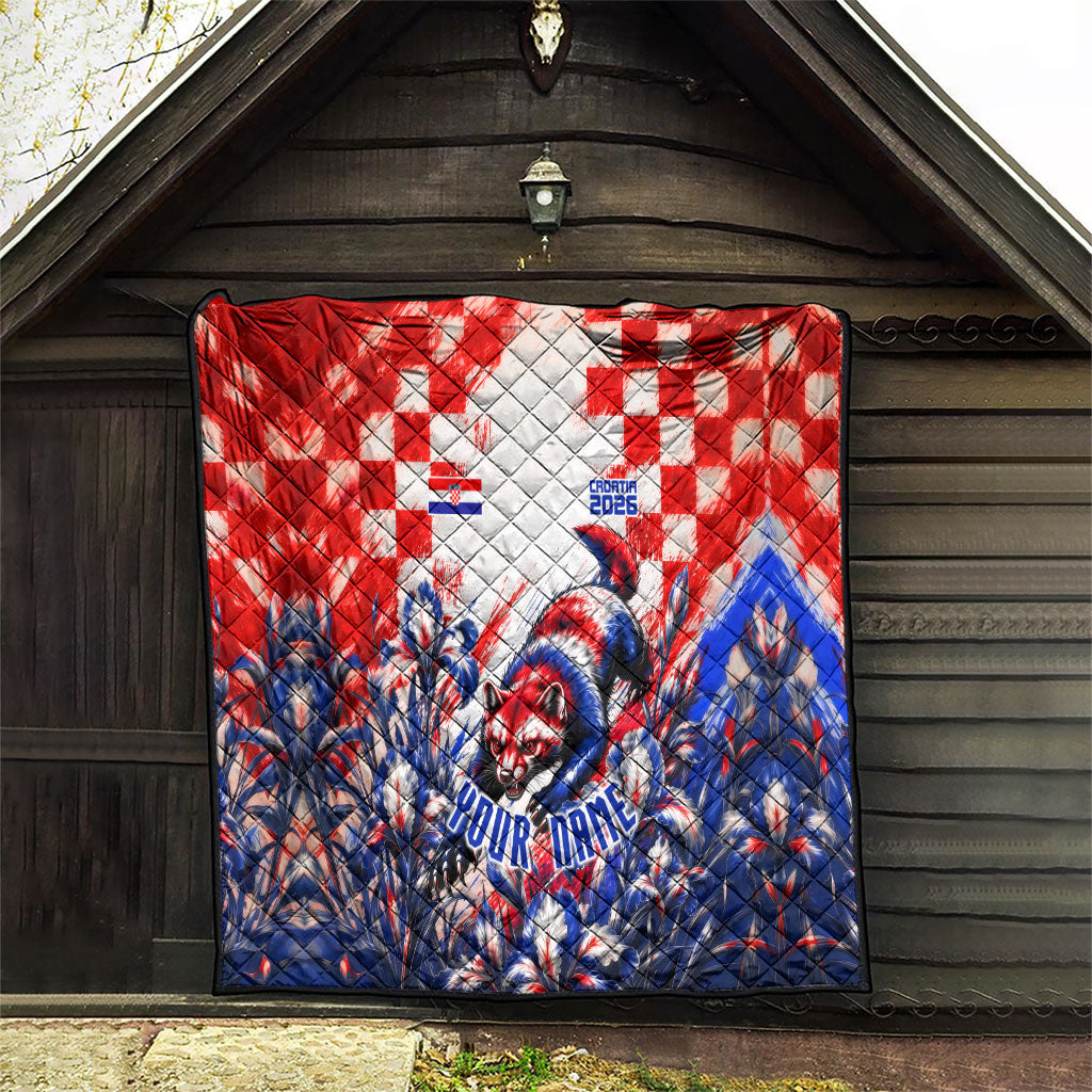 Personalized Croatia Marten Soccer 2026 Quilt Football Grunge Checkerboard Croatian Iris Floral