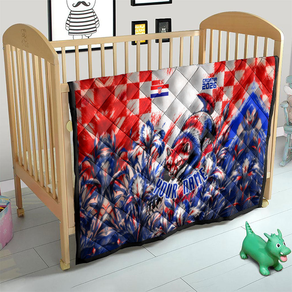 Personalized Croatia Marten Soccer 2026 Quilt Football Grunge Checkerboard Croatian Iris Floral