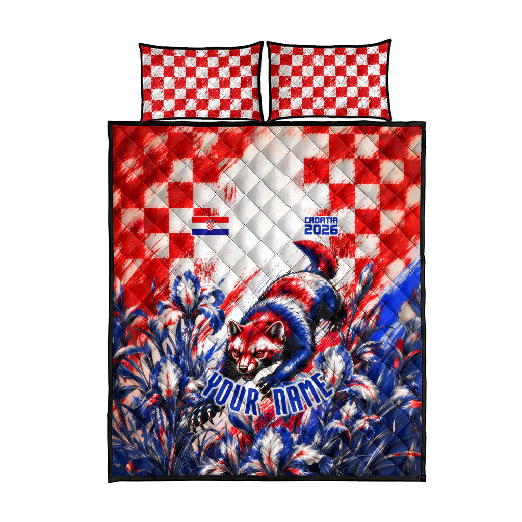 Personalized Croatia Marten Soccer 2026 Quilt Bed Set Football Grunge Checkerboard Croatian Iris Floral