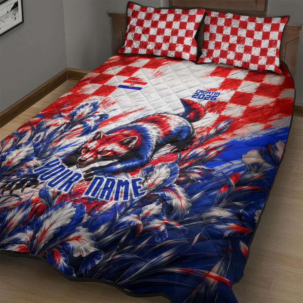 Personalized Croatia Marten Soccer 2026 Quilt Bed Set Football Grunge Checkerboard Croatian Iris Floral
